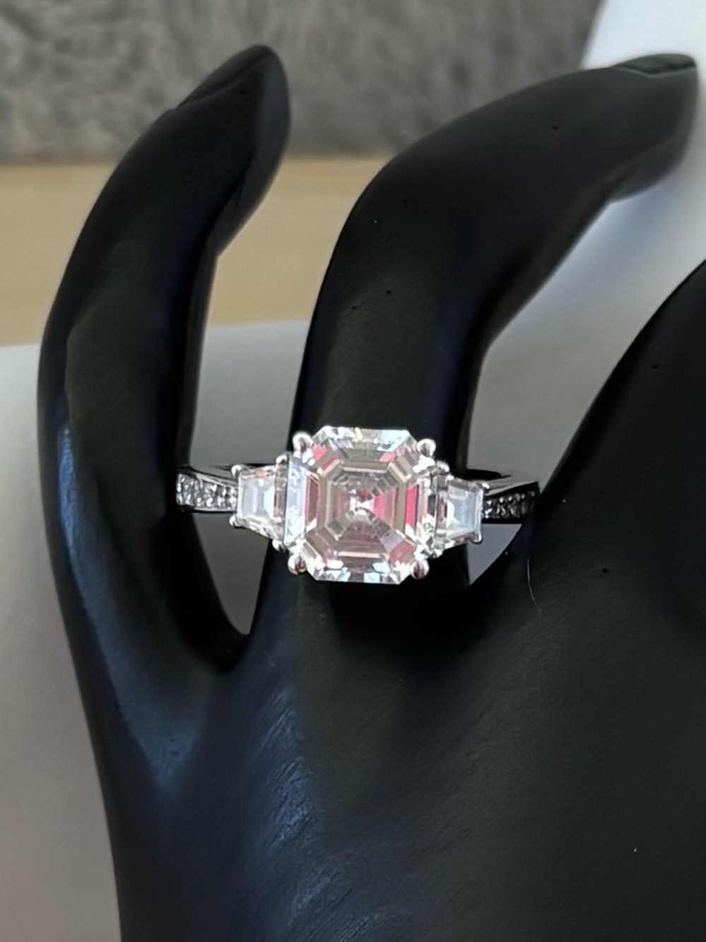Diamonique Asscher Cut Sterling Silver Ring sz 8